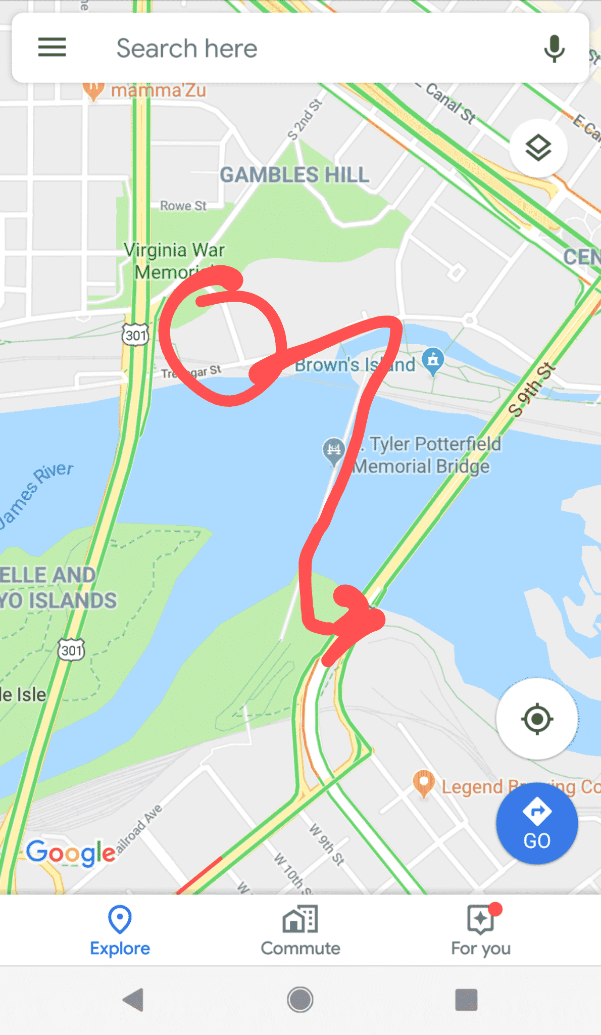 Directions to Flood Wall in RVA